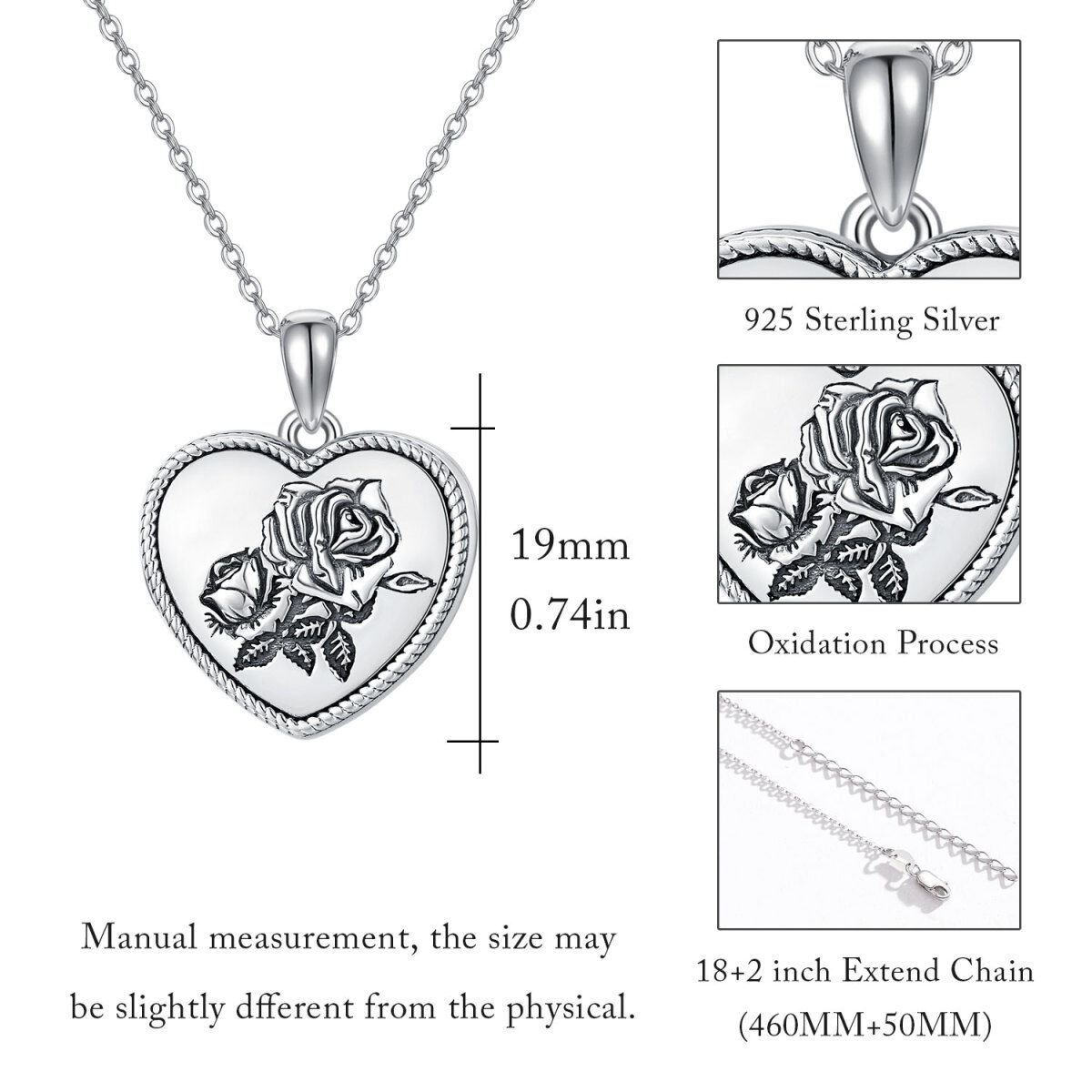 Sterling Silver Rose & Heart Personalized Photo Locket Necklace Engraving Forever in My Heart-7