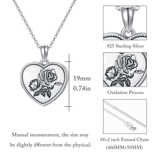 Sterling Silver Rose & Heart Personalized Photo Locket Necklace Engraving Forever in My Heart-6