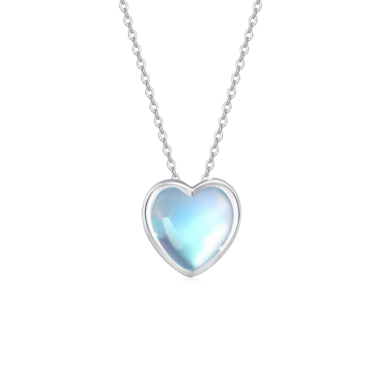 Sterling Silver Heart Shaped Moonstone Heart Pendant Necklace-1