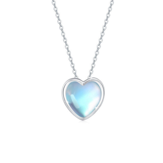 Colar de prata esterlina com pingente de coração de pedra da lua em forma de coração-0