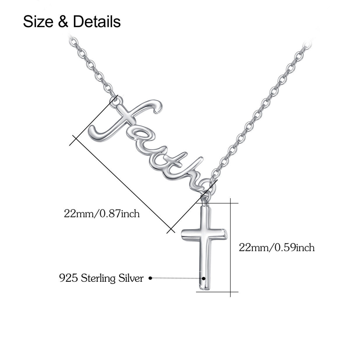 Sterling Silver Cross Non-adjustable Y-Necklace with Engraved Word-3