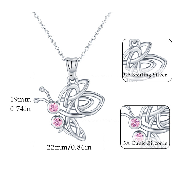 Sterling Silver Circular Shaped Cubic Zirconia Butterfly Pendant Necklace-4
