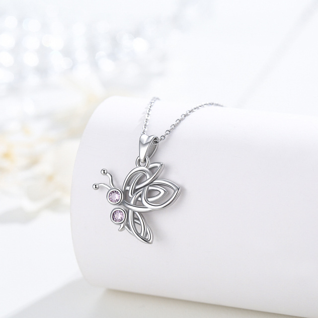 Sterling Silver Circular Shaped Cubic Zirconia Butterfly Pendant Necklace-3
