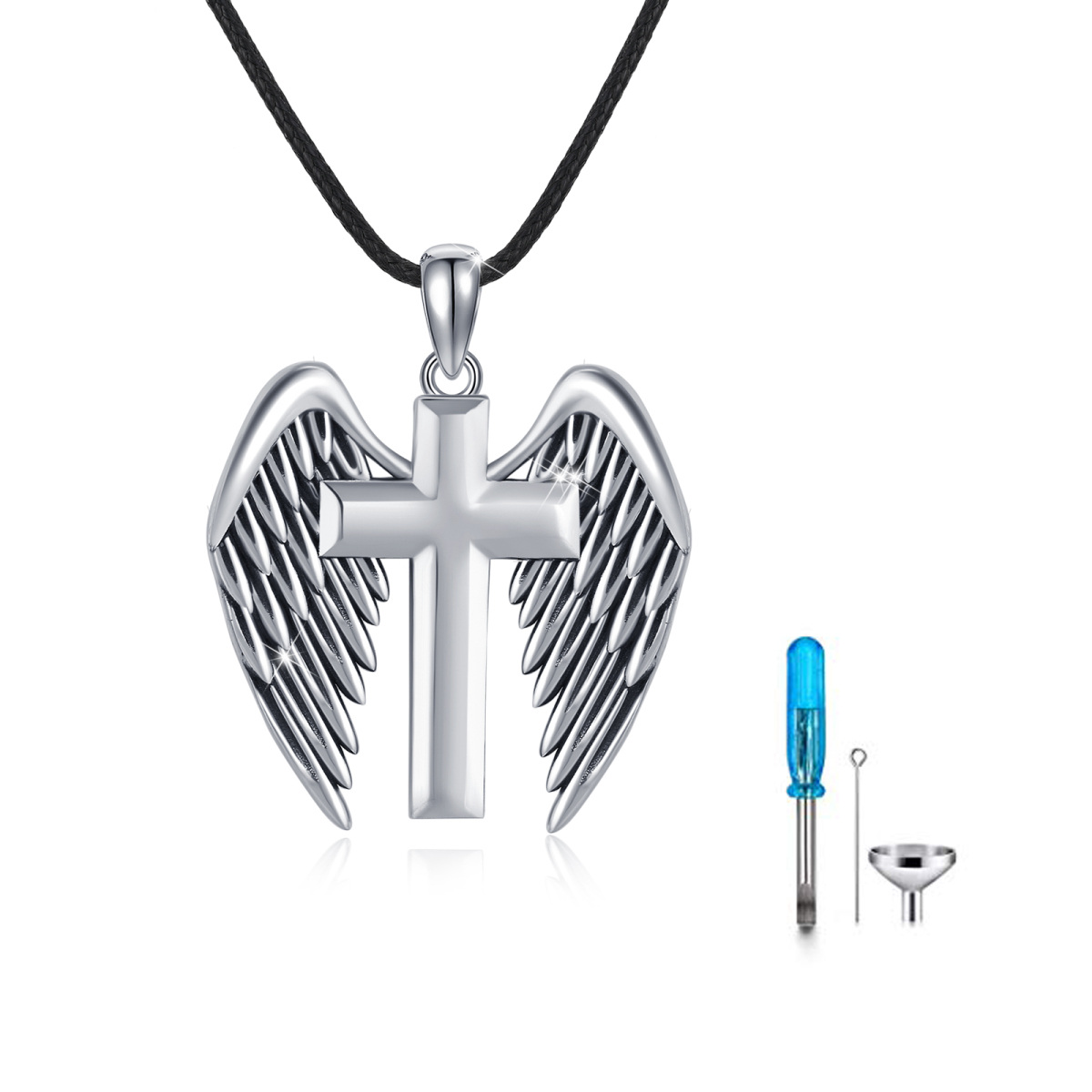 Sterling Silver Angel Wing & Cross Urn Necklace for Ashes-1
