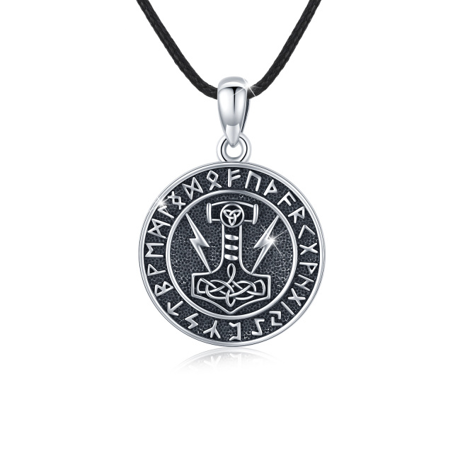 Collier en argent sterling avec marteau de Thor et runes vikings pour hommes-0