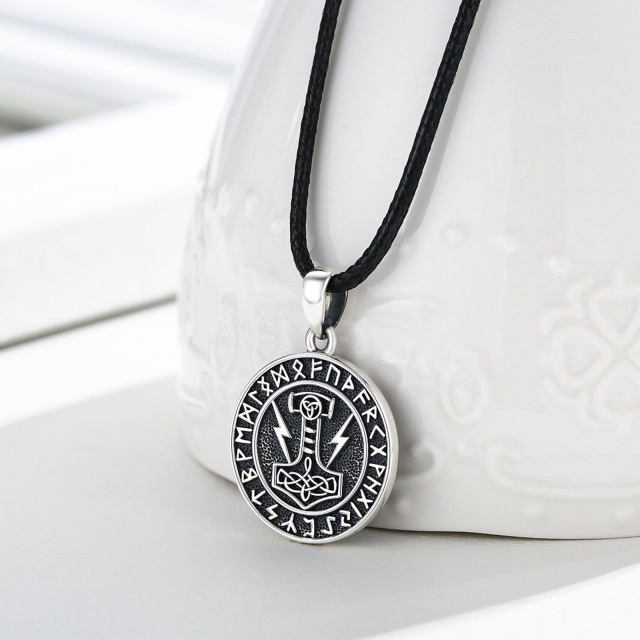 Collier en argent sterling avec marteau de Thor et runes vikings pour hommes-3