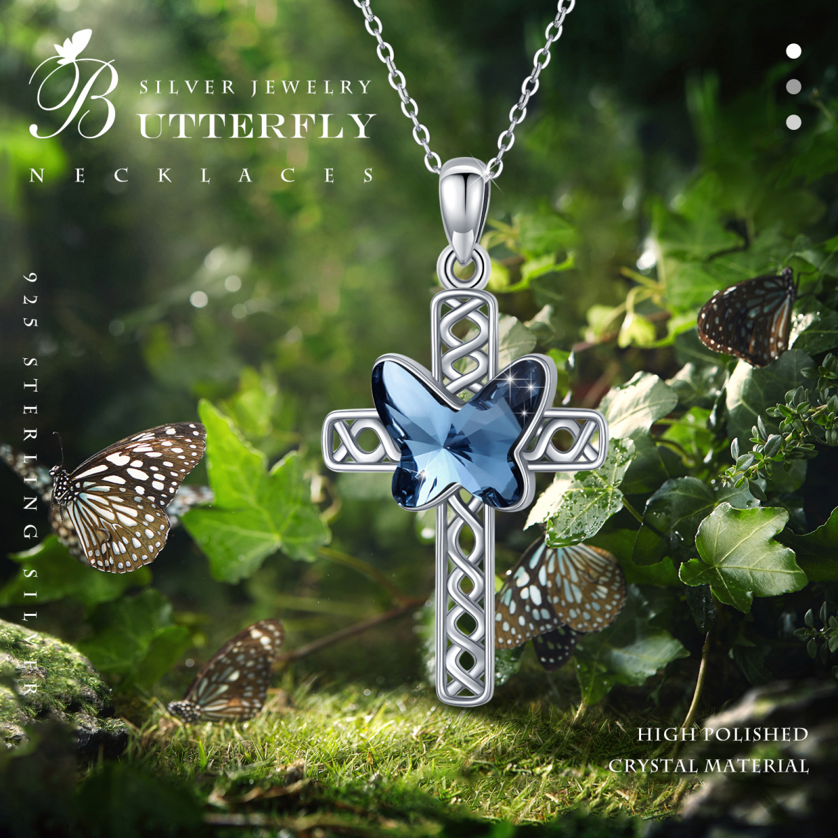 Sterling Silber Kristall Schmetterling & Kreuz Urne Halskette für Asche-7