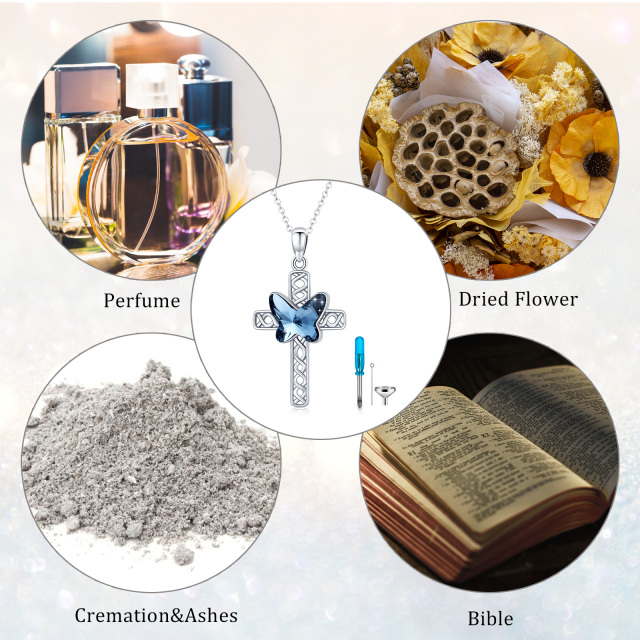 Sterling Silber Kristall Schmetterling & Kreuz Urne Halskette für Asche-4