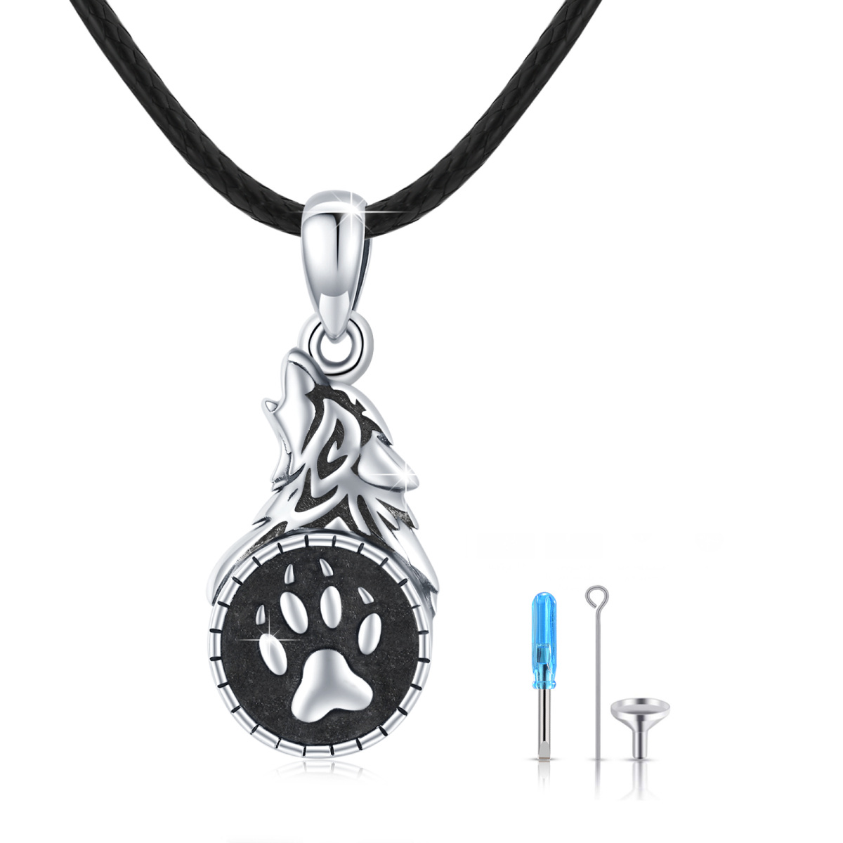 Sterling Silver Paw & Wolf Urn Necklace for Ashes for Men-1