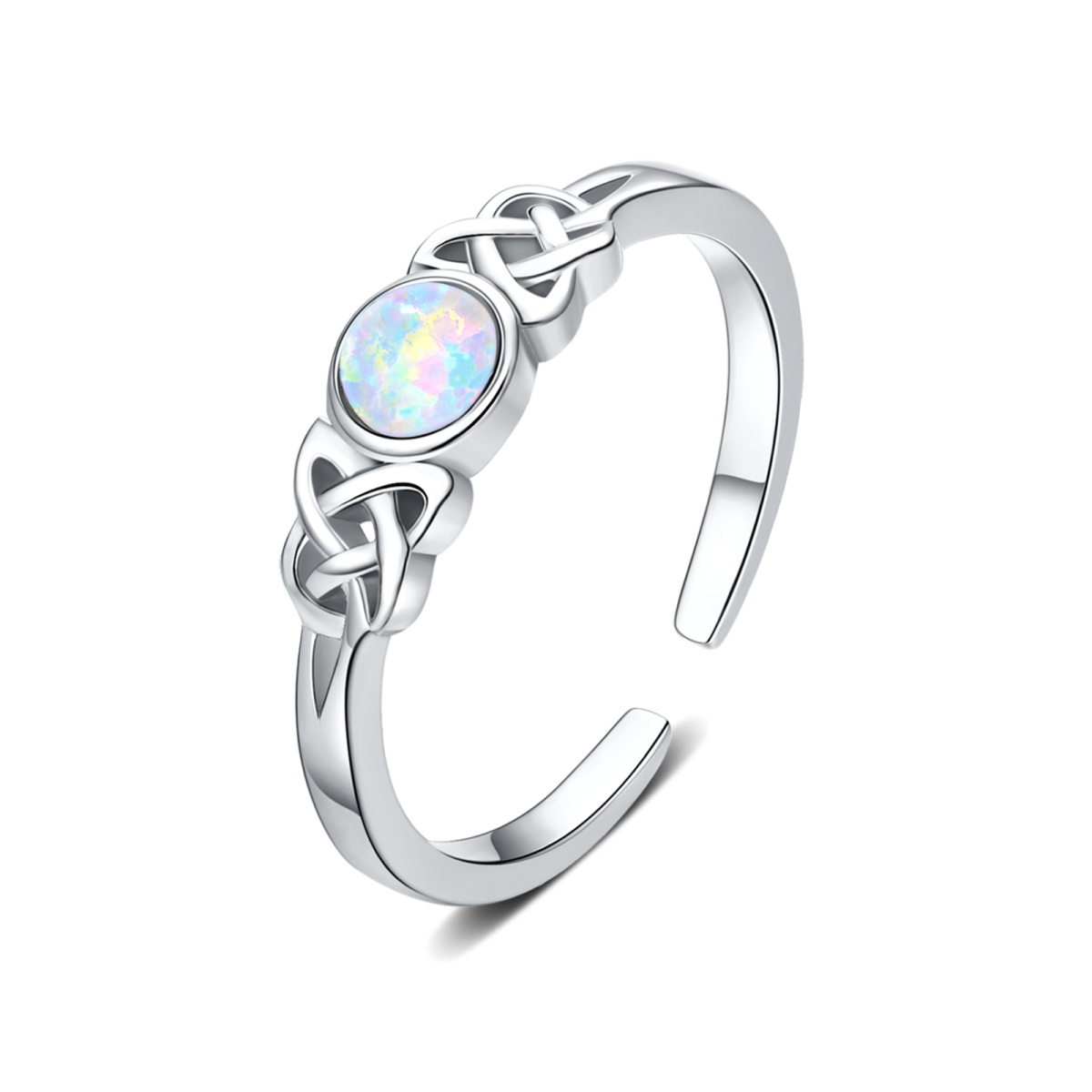 Sterling Silver Round Opal Celtic Knot Open Ring-1