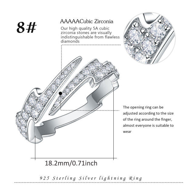 Bague ouverte en forme d'éclair en argent sterling et zircon rond-6