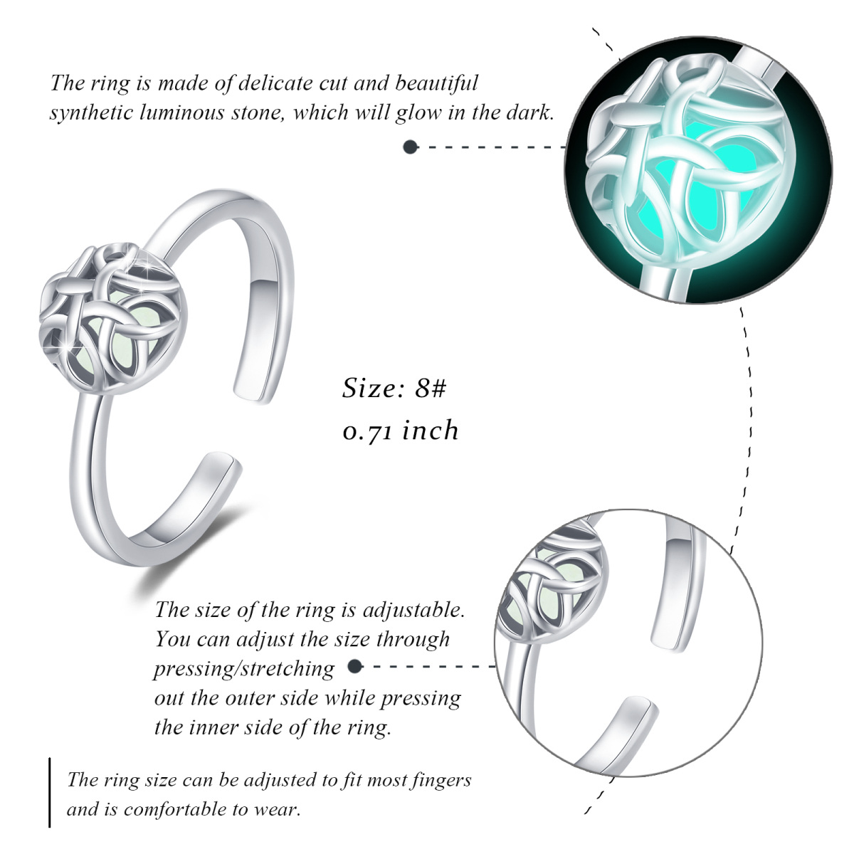 Sterling Silber kreisförmig geformt leuchtenden Stein keltischen Knoten offener Ring-5