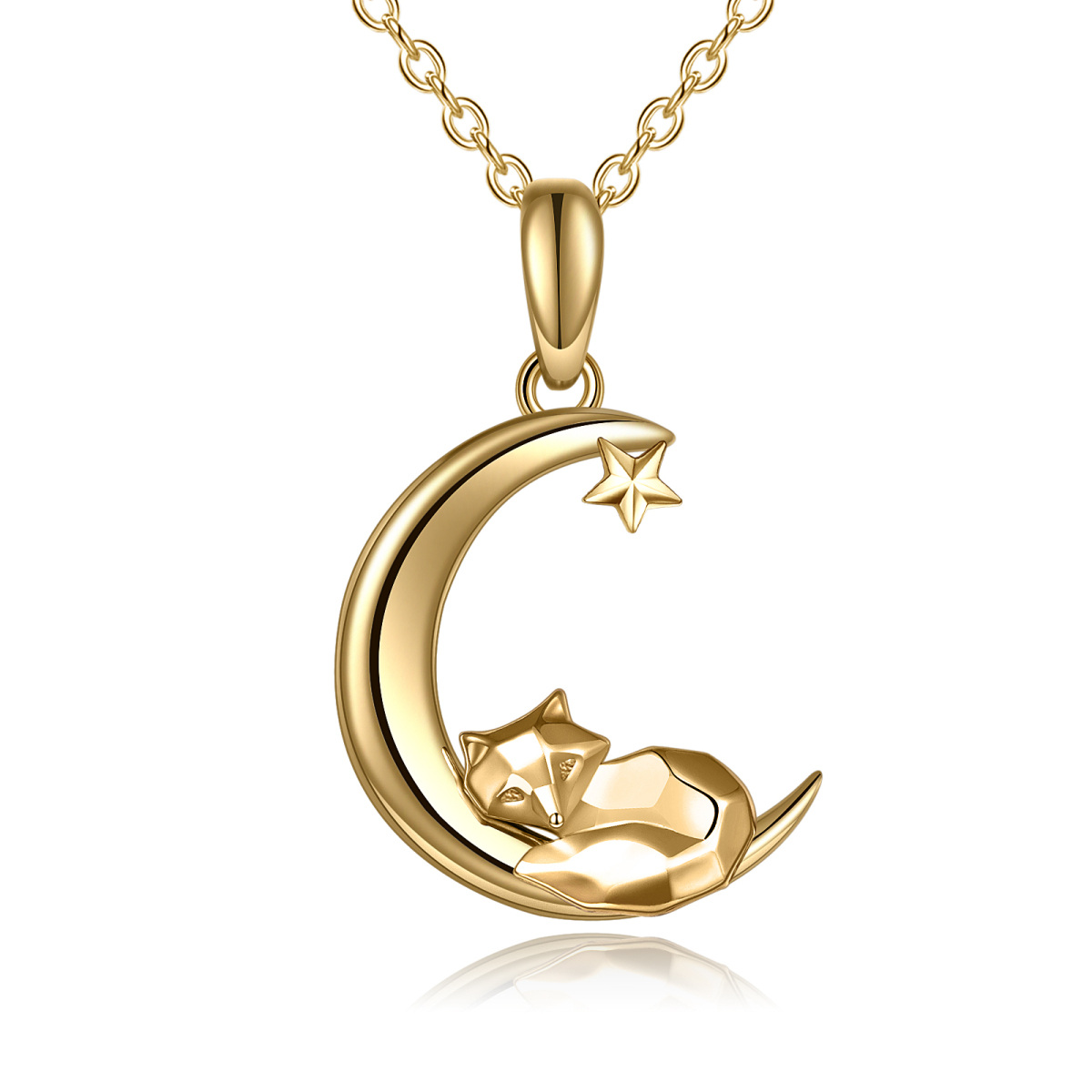 14K Gold Fox & Moon Pendant Necklace-1