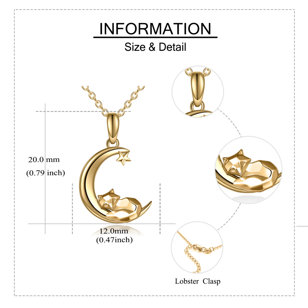 14K Gold Fox & Moon Pendant Necklace-6
