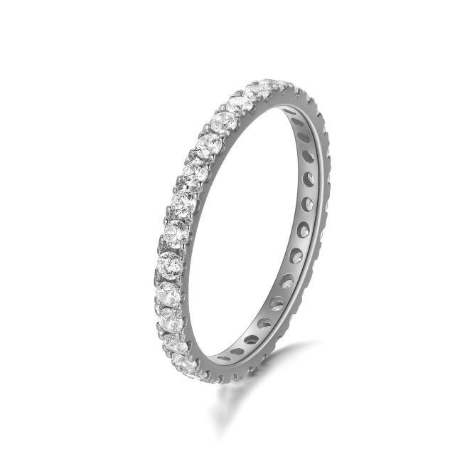 Bague de fiançailles ronde en moissanite de forme circulaire en argent sterling-1