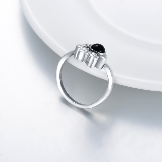 Anel de prata esterlina com zircónio cúbico em forma de pata e coração-3