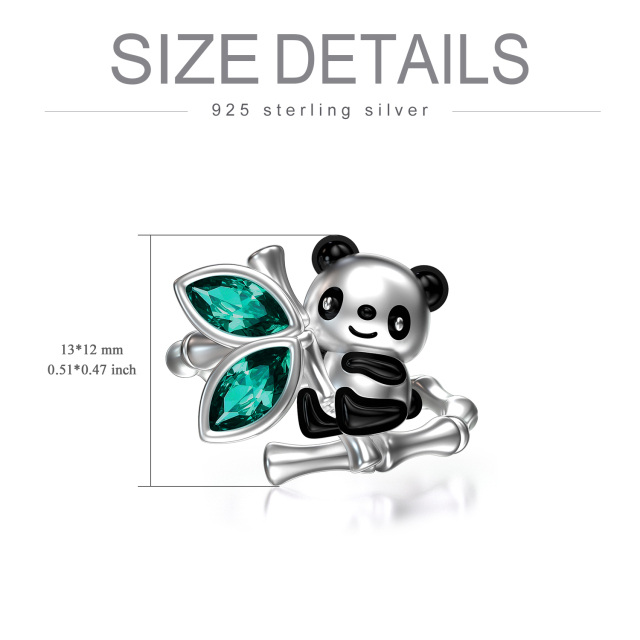 Sterling Silver Marquise Shaped Crystal Panda & Bamboo Ring-5