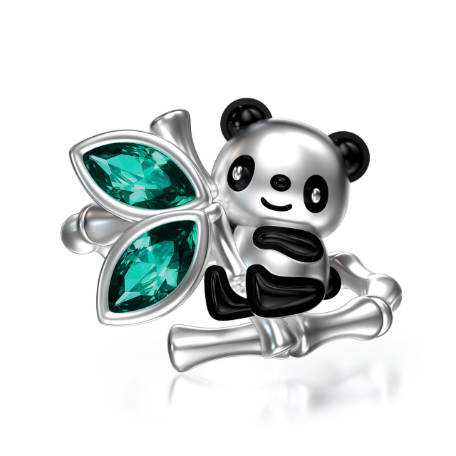 Sterling Silver Marquise Shaped Crystal Panda & Bamboo Ring-1