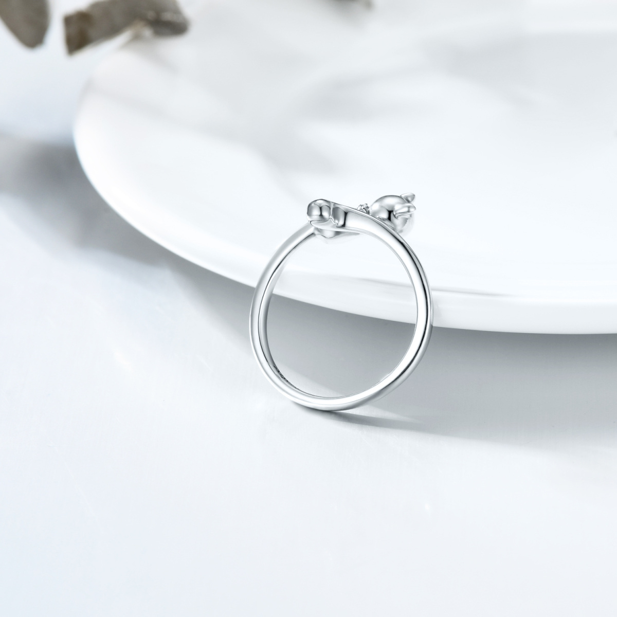 Sterling Silber kreisförmig Cubic Zirkonia Katze Urne Ring mit eingraviertem Wort-6