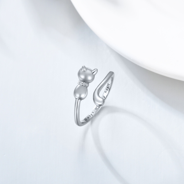 Sterling Silber kreisförmig Cubic Zirkonia Katze Urne Ring mit eingraviertem Wort-2