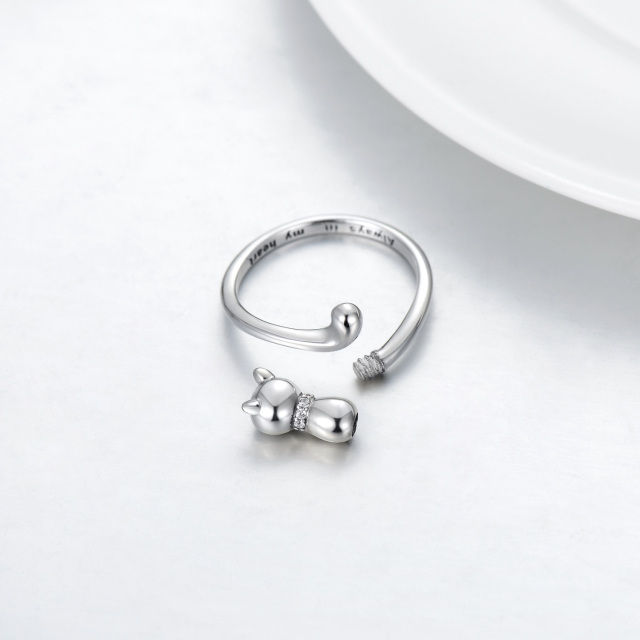 Sterling Silber kreisförmig Cubic Zirkonia Katze Urne Ring mit eingraviertem Wort-4