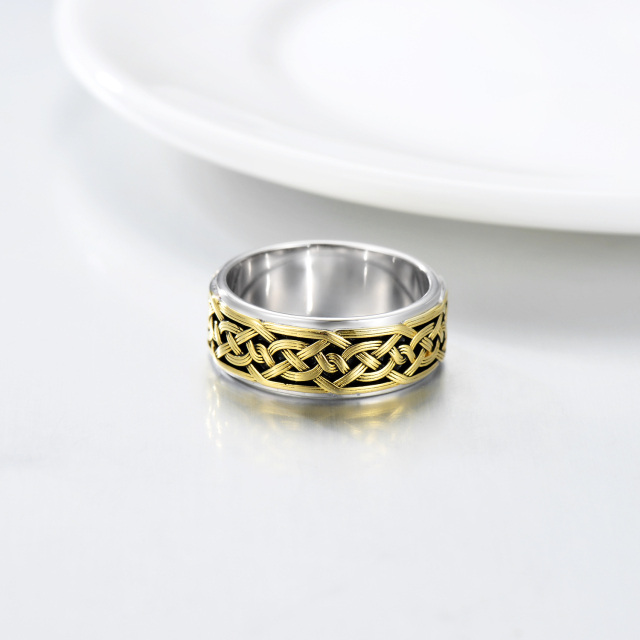 Sterling Silver Two-tone Celtic Knot Ring for Men-3