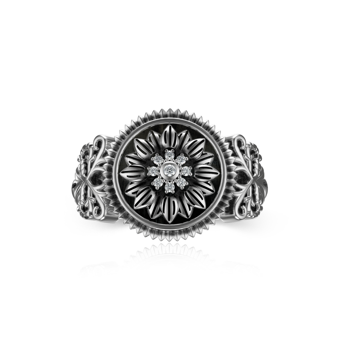 Sterling Silver Cubic Zirconia Sunflower Ring-1