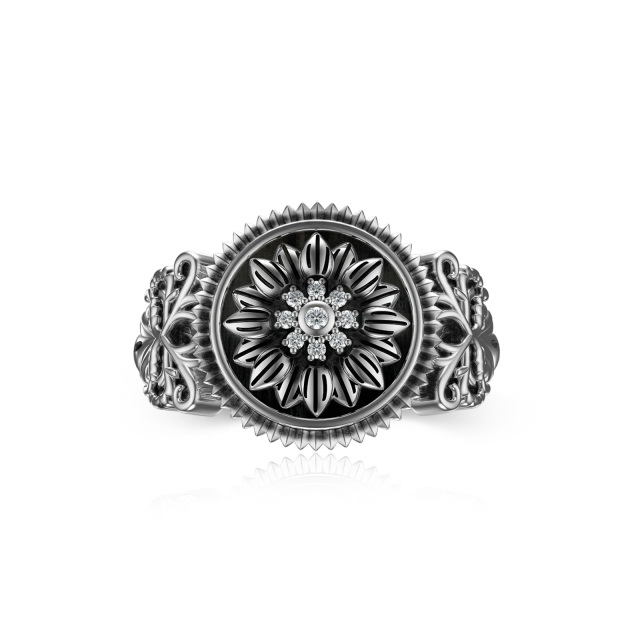 Sterling Silver Cubic Zirconia Sunflower Ring-0