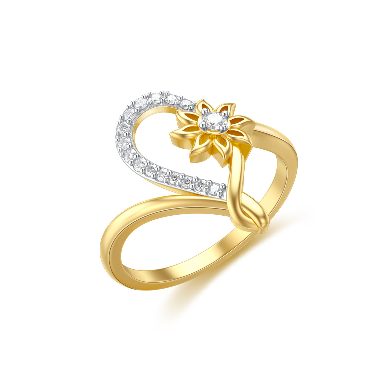10K Silver & Gold Circular Shaped Moissanite Sunflower Ring-1