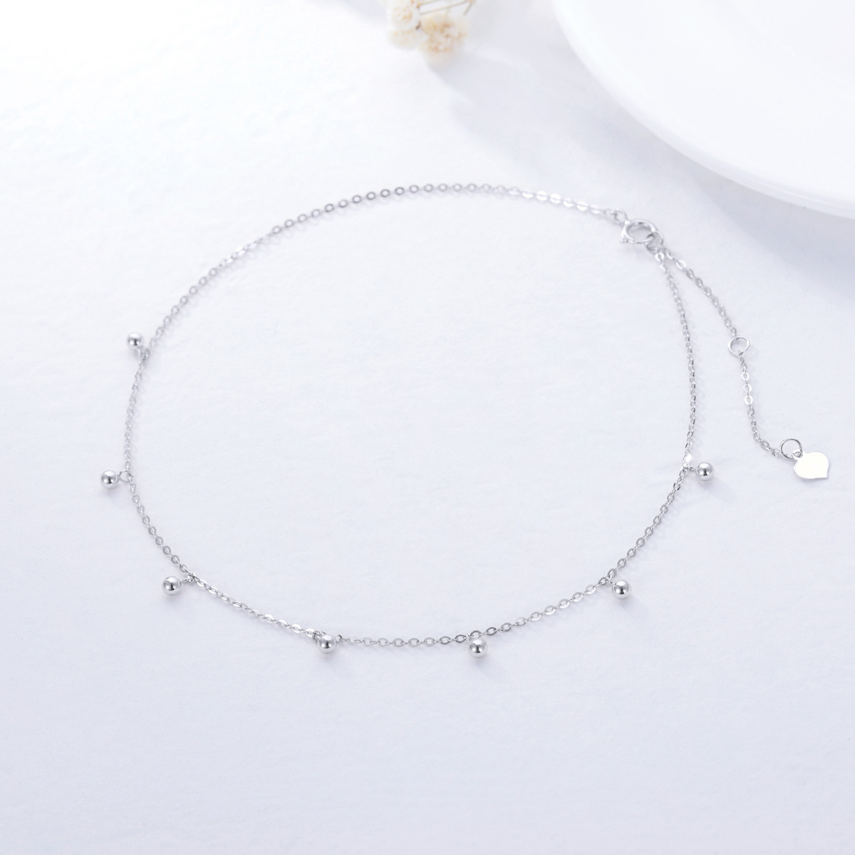 14K White Gold Single Layer Anklet-4