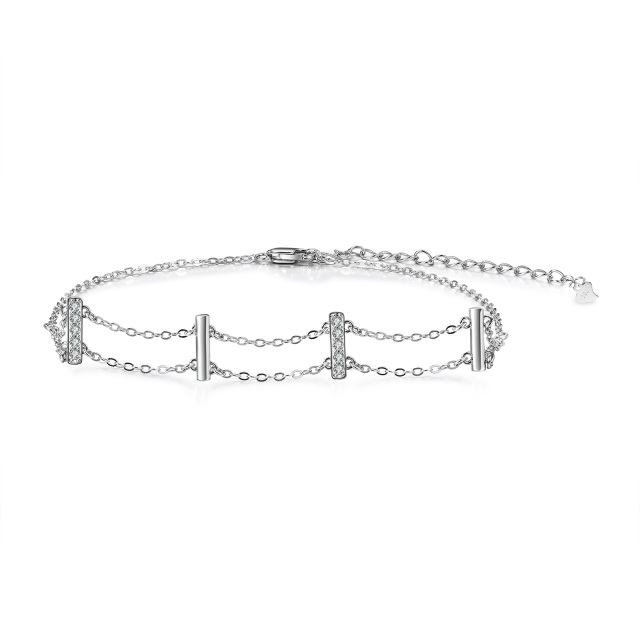 Sterling Silver Cubic Zirconia Single Layer Anklet-1