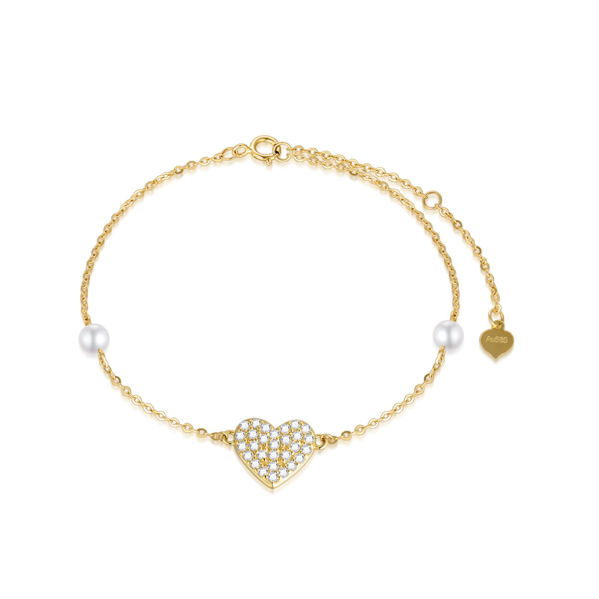 14K Gold Moissanite & Pearl Pendant Bracelet-1