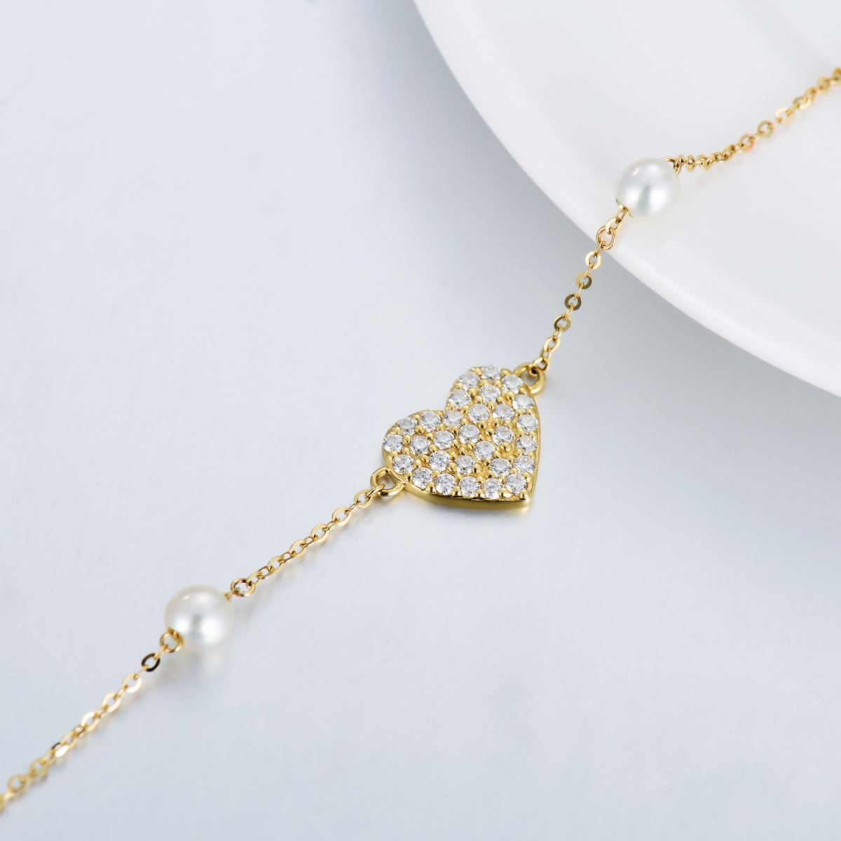 Bracelet pendentif en perles de moissanite en or 14 carats-4