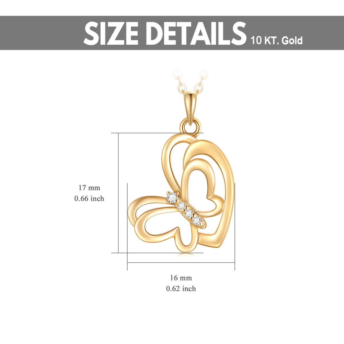 Halskette mit Schmetterlings-Herzanhänger aus 10 Karat Gold mit Zirkonia-6