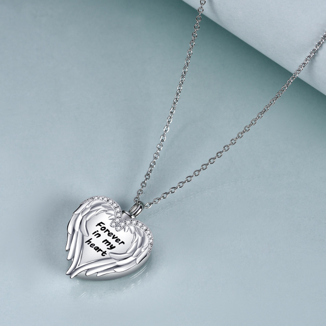 Sterling Silver Cubic Zirconia Heart Urn Necklace for Ashes-4
