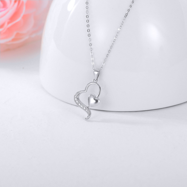 14K White Gold Diamond Heart With Heart Pendant Necklace-3