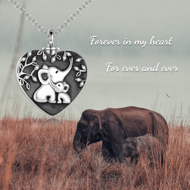 Sterling Silver Heart Mom Elephant & Baby Urn Necklace for Ashes with Engraved Word-3