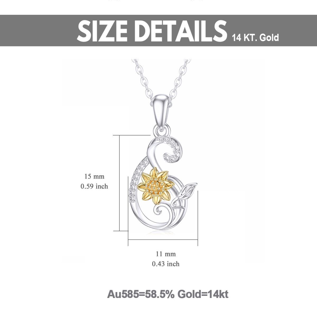 14K White Gold & Yellow Gold Circular Shaped Moissanite Sunflower Pendant Necklace-5