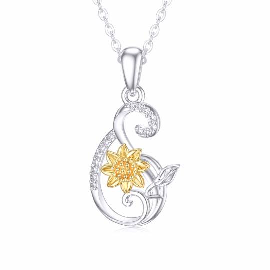 Colar com pingente de girassol Moissanite em forma circular em ouro branco e ouro amarelo