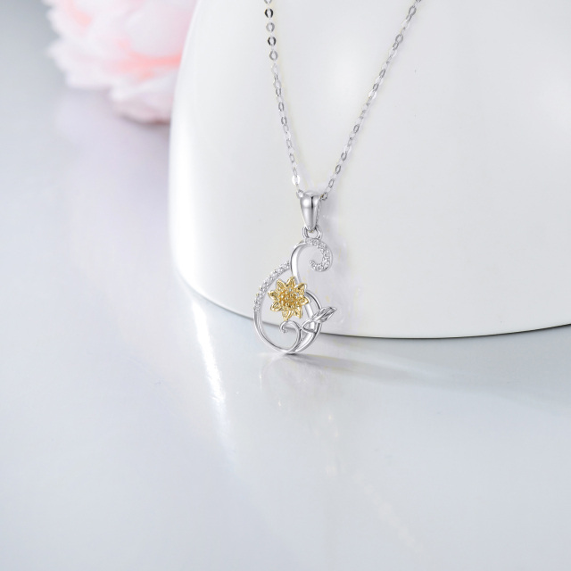 14K White Gold & Yellow Gold Circular Shaped Moissanite Sunflower Pendant Necklace-2