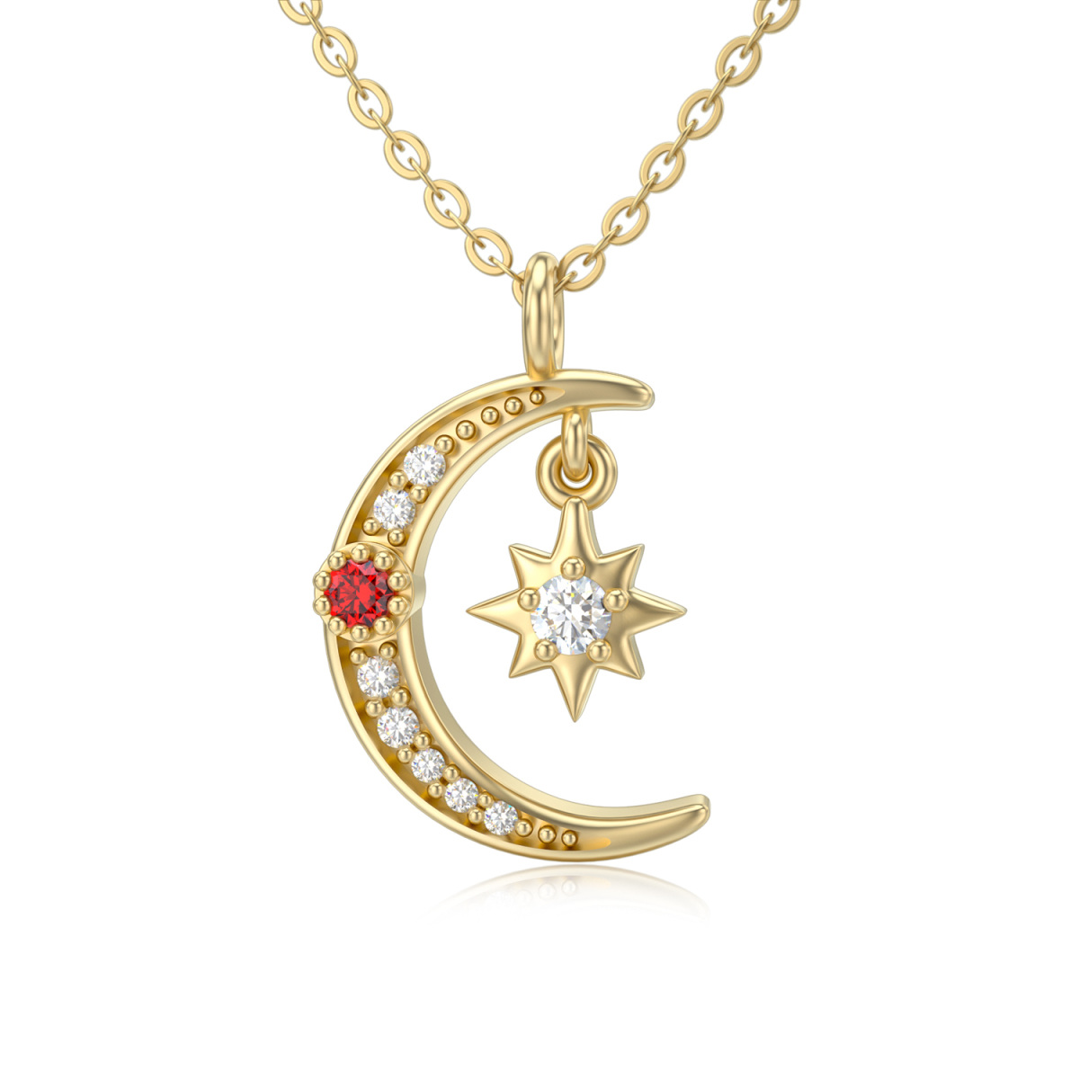 14K Gold Moissanit Mond & Stern Anhänger Halskette-1