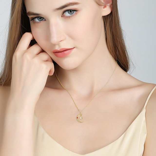 Colar com pingente Moissanite Moon & Star em ouro 14K-1