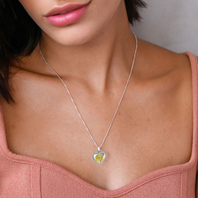 Collier en argent sterling avec pendentif marguerite et tournesol avec mot gravé-1