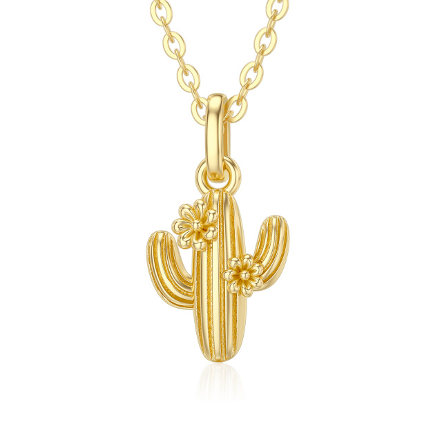 14k 18k Yellow Gold Cactus Pendant Necklace as Gifts for Women-0