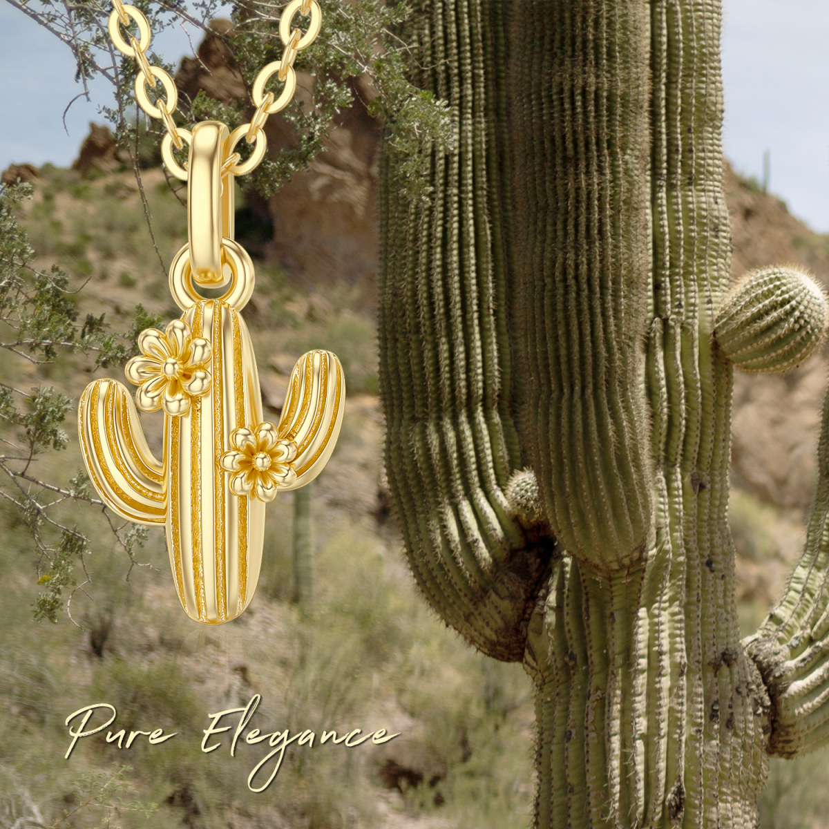 14k 18k Yellow Gold Cactus Pendant Necklace as Gifts for Women-6