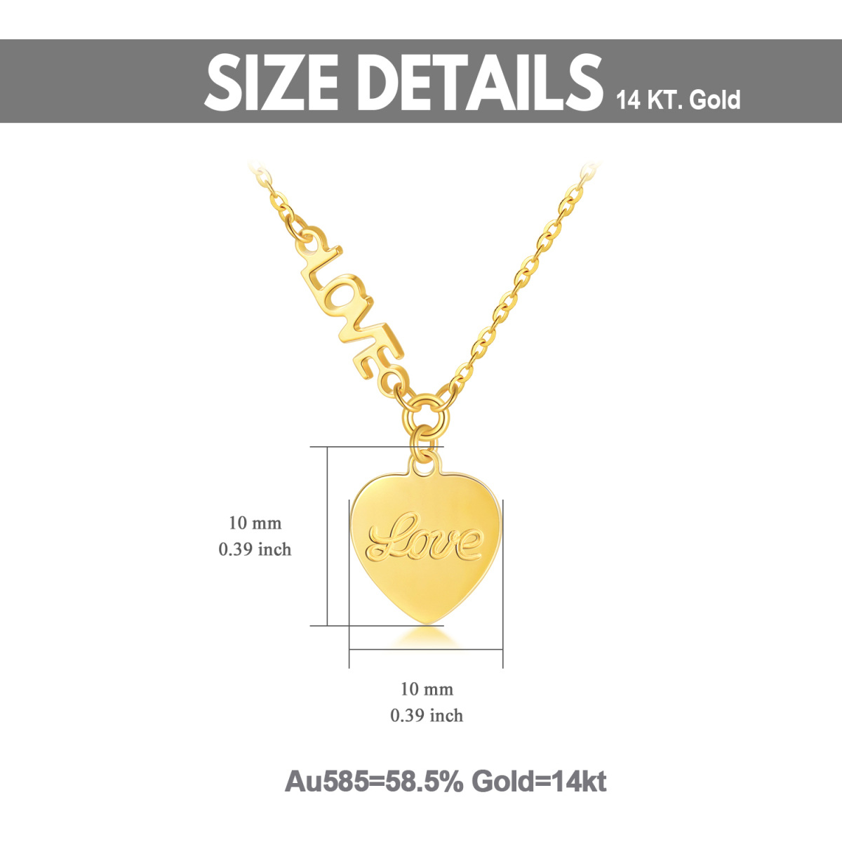 Collier avec pendentif en or 14K en forme de coeur avec mot gravé-6