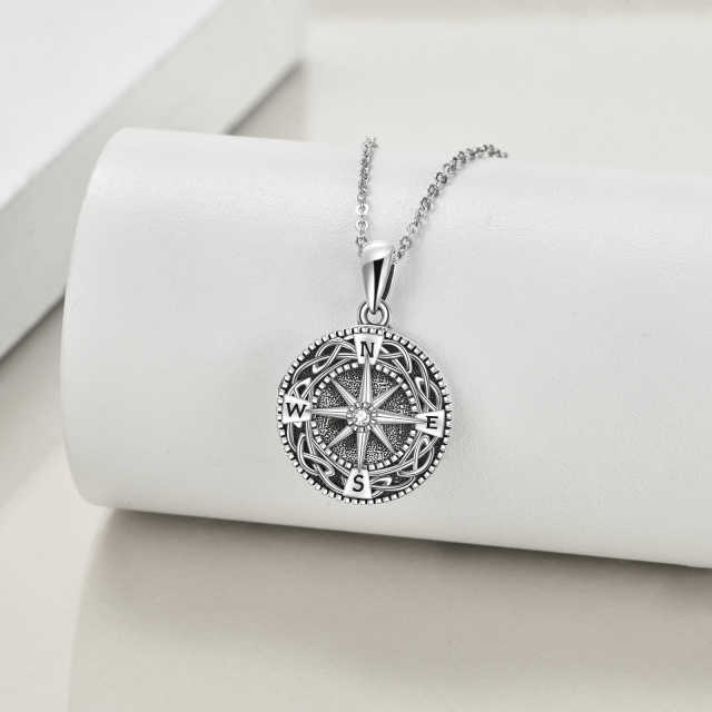 Sterling Silber Zirkon Keltischer Knoten Kompass Personalisierte Foto Medaillon Halskette-2