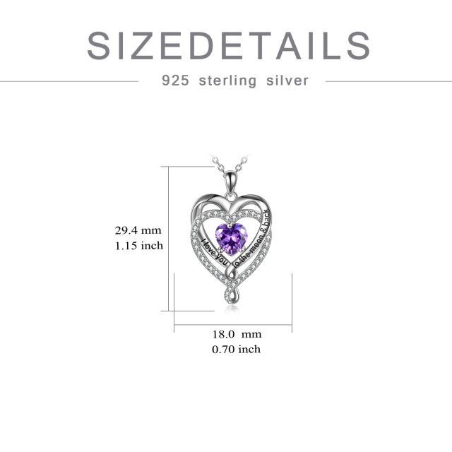 Sterling Silver Heart Shaped Cubic Zirconia Heart With Heart Pendant Necklace with Engraved Word-4