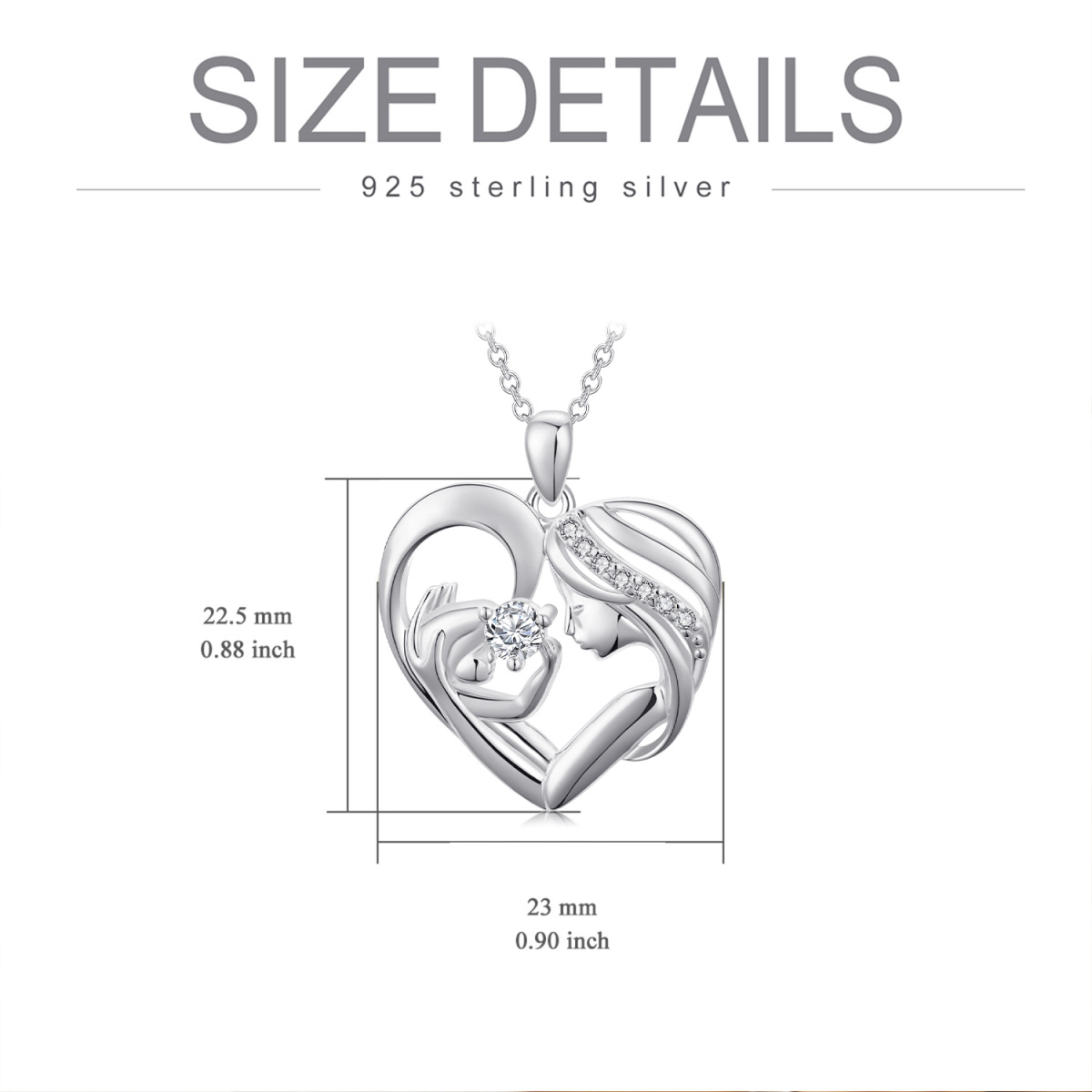 Sterling Silver Circular Shaped Cubic Zirconia Mother & Heart Pendant Necklace-5