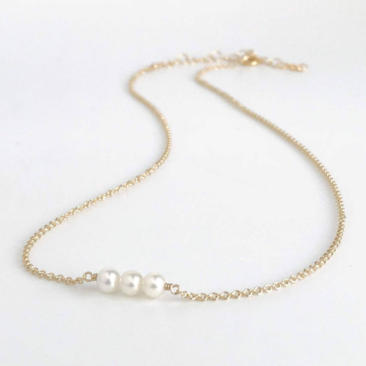 14K Gold Pearl Bar Pendant Necklace-3